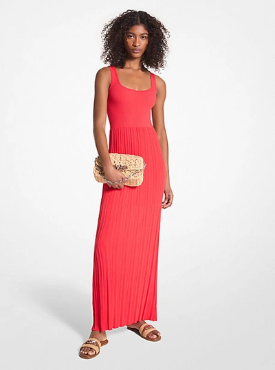 Michael Kors Ribbed Stretch Knit Maxi Dress In Pink