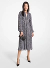 Michael Kors Pleated Leopard Print Georgette Midi Dress In Black