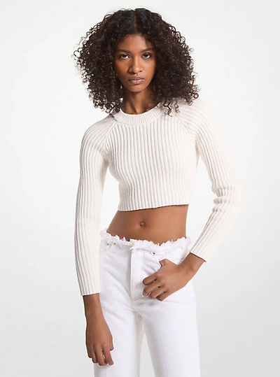Michael Kors Ribbed Organic Cotton Cropped Sweater In White
