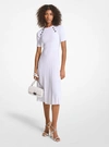 Michael Kors Ribbed Stretch Knit Button Midi Dress In White