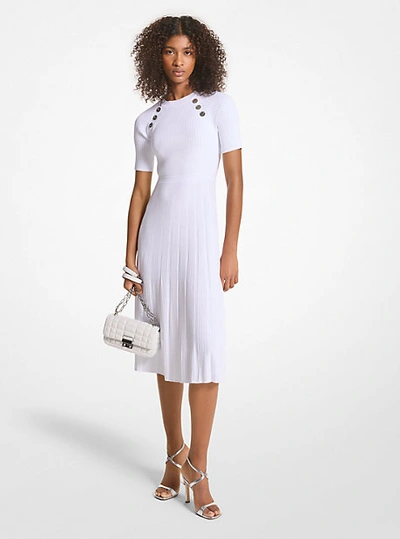 Michael Kors Ribbed Stretch Knit Button Midi Dress In White