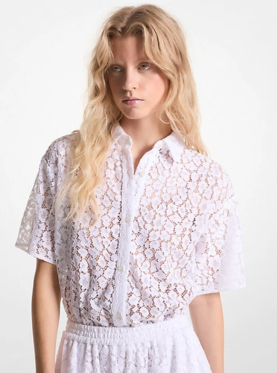 Michael Kors Leopard Corded Lace Shirt In White