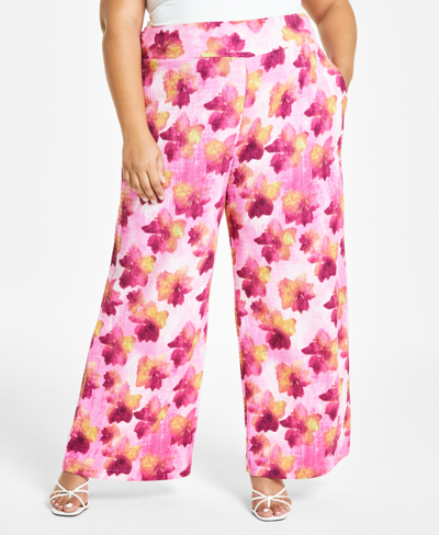 Bar Iii Trendy Plus Size Printed Textured Wide-leg Pants, Created For Macy's In Frankie Floral