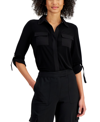 Anne Klein Plus Size Collared Convertible Utility Top In Anne Black