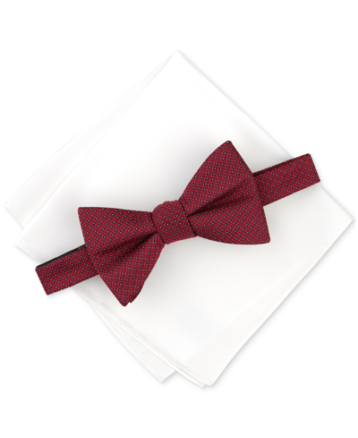 Alfani Men's Belwood Stripe Bow Tie & Solid Pocket Square Set, Created For Macy's In Burgundy