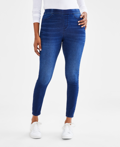 Style & Co Petite Mid-rise Pull On Jeggings, Created For Macy's In Blue