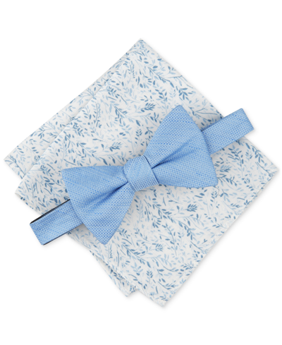 Bar Iii Men's Solid Bow Tie & Floral Pocket Square Set, Created For Macy's In Blue