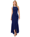 Adrianna Papell Ruffle Crepe Mermaid Gown In Navy Sateen