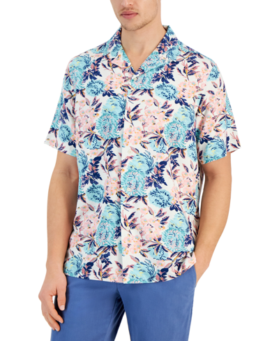 Club Room Men's Regular-fit Floral-print Button-down Camp Shirt, Created For Macy's In Bright White