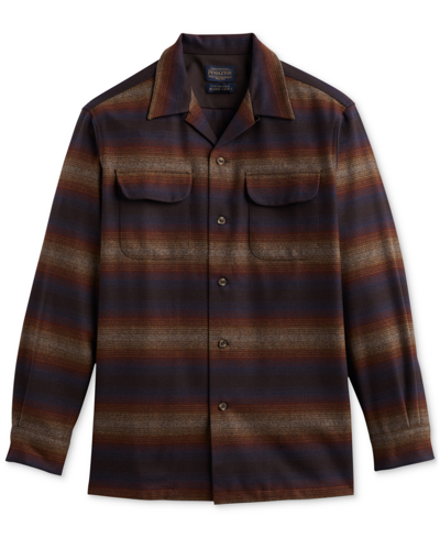 Pendleton Men's Original Standard-fit Ombre Stripe Button-down Wool Board Shirt In Brown Ombre Multi Stripe