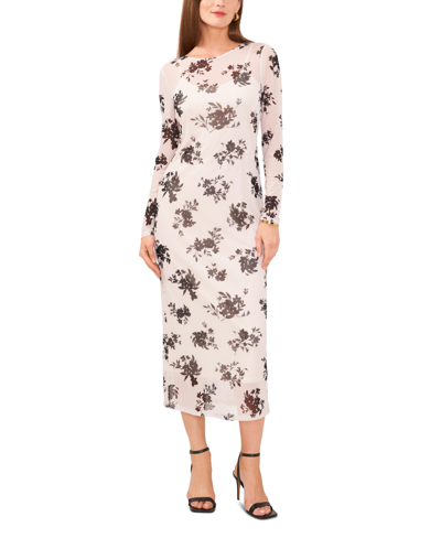 Vince Camuto Women's Floral Printed Long Sleeve Midi Dress In Soft Cream