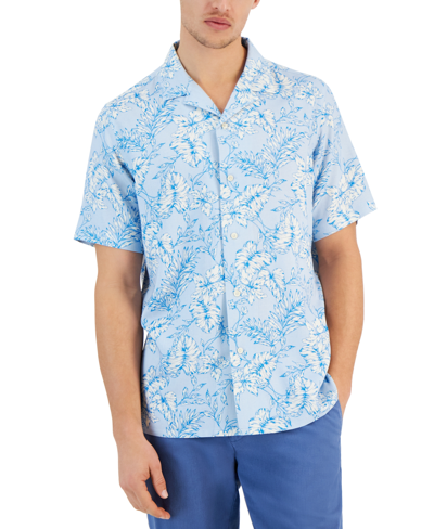 Club Room Men's Kell Regular-fit Leaf-print Button-down Camp Shirt, Created For Macy's In Alfresco Blue