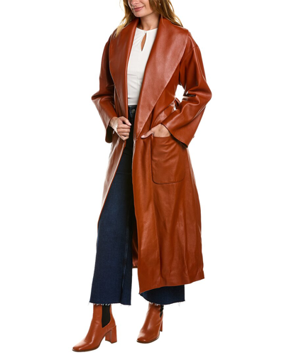 Ferragamo Leather Coat In Brown