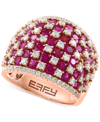 Effy Collection Effy Emerald (3-3/4 Ct. T.w.) & Diamond (1-1/5 Ct. T.w.) Statement Ring In 14k Gold In K Rose Gold