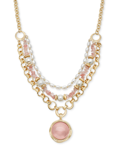 Style & Co Gold-tone Multi-row Pendant Necklace, 17" + 3" Extender, Created For Macy's In Pink