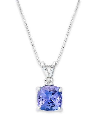 Macy's 14k White Necklace, Tanzanite (1-5/8 Ct. T.w.) And Diamond Accent Cushion Pendant