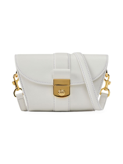 Veronica Beard The Crest Small Lock Leather Crossbody Bag In Off White