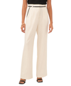 VINCE CAMUTO WOMEN'S LINEN BLEND FAUX LEATHER TRIMMED WIDE LEG PLEATED TROUSERS