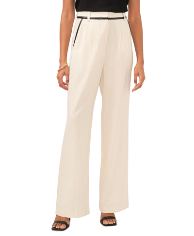 Vince Camuto Pleated High Waist Wide Leg Crepe Trousers In Bone