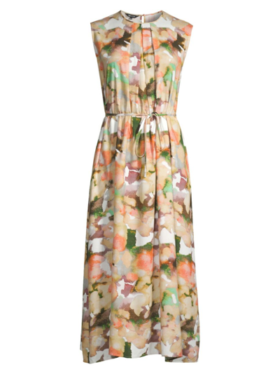 Misook Women's Belted Watercolor Midi-dress In Verdant Clover Paradise