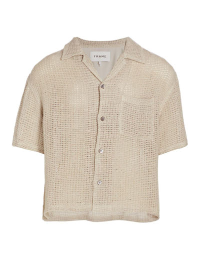 Frame Linen Open Weave Short Sleeve Regular Fit Shirt In Smoke Beig