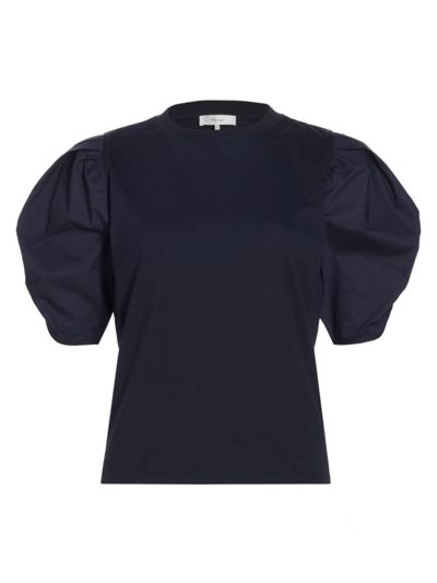 Frame Ruched Sleeve Organic Cotton T-shirt In Navy