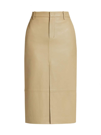 Vince Straight Fit Leather Midi Skirt In Seed