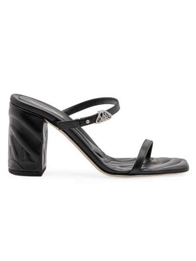 Alexander Mcqueen Women's 90mm Leather Block-heel Sandals In Black Silver