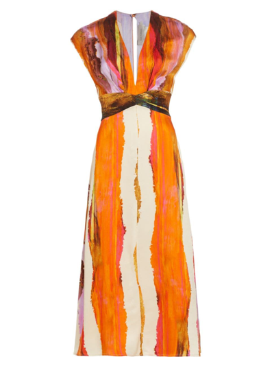 Silvia Tcherassi Women's Ivanova Striped Plunge Midi-dress In Orange
