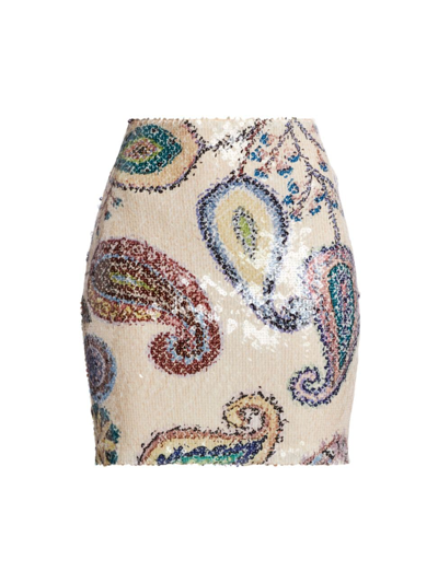 Silvia Tcherassi Women's Carey Sequin Paisley Miniskirt In Blue Green Paisley