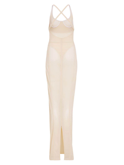 Alaïa Sheer Column Dress With Corset Outline In Peach