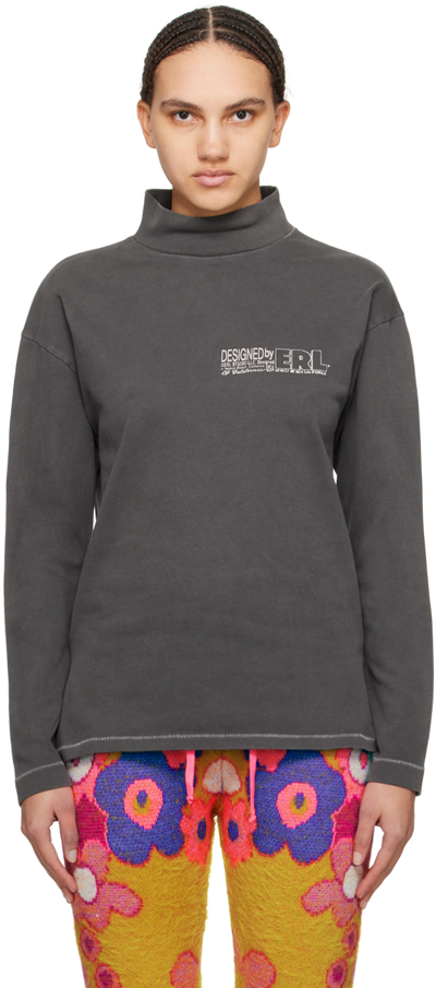 Erl Gray Printed Long Sleeve T-shirt In Black 1