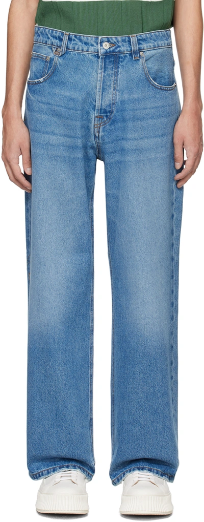 Jacquemus Le De Nîmes Brand-patch Regular-fit Straight-leg Jeans In Blue Tabac