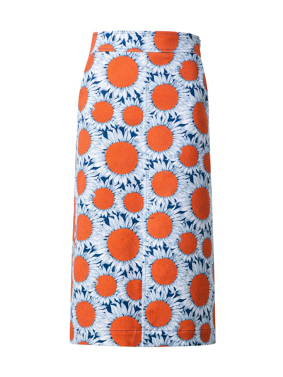 Akris Punto Hello Sunshine Print Denim Midi Skirt In Orange Navy