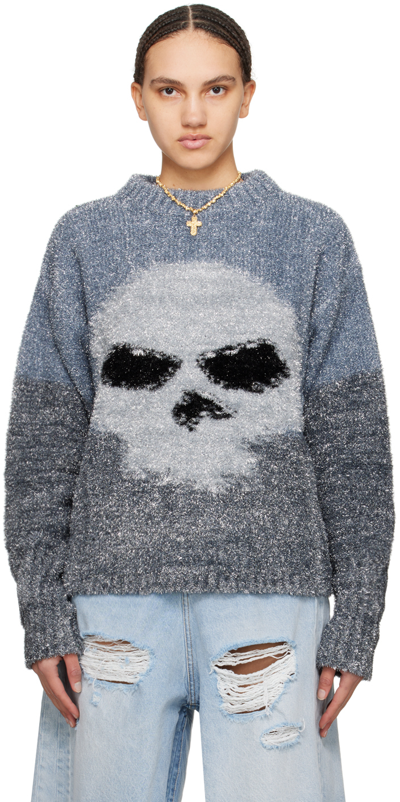 Erl Glitter Skull Intarsia Sweater Silver In Grey