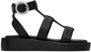 Hugo Boss Platform Leather Sandals With Branded Buckle Closure In 1 Black