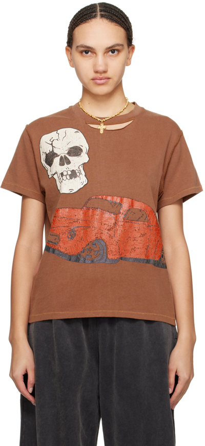 Erl Brown Printed T-shirt In Brown 1