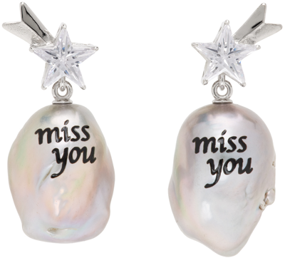 Jiwinaia Silver & White 'miss You' Pearl Earrings