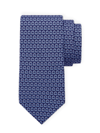 Ferragamo Man Interwoven Gancini Print Silk Tie In Navy Blue