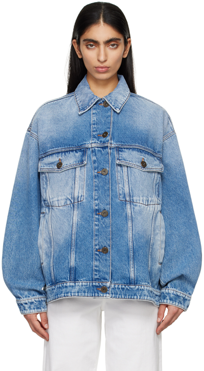 Weekend Max Mara Womens Navy Faded-wash Relaxed-fit Denim Jacket In Blue