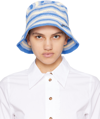 GANNI BLUE & OFF-WHITE EMBROIDERED BUCKET HAT