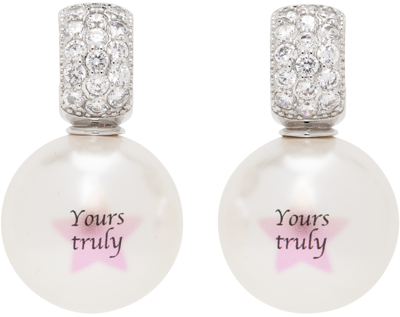 Jiwinaia Silver & White 'yours Truly' Bubble Earrings