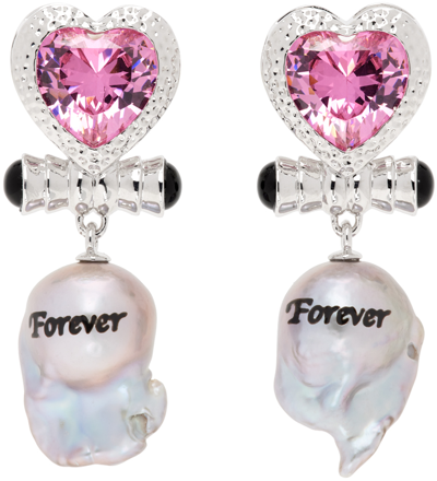 Jiwinaia Silver & White 'forever' Pearl Drop Earrings In Pink