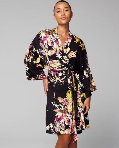 Soma Women's Cool Nights Short Robe In Black Floral Size Small/medium |  In Botanica Bouquet G Black