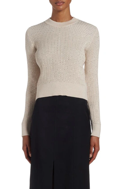 Golden Goose Crystal Embellished Virgin Wool Rib Crewneck Jumper In Neutrals