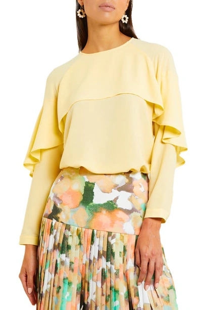 Misook Draped Overlay Top In Pale Gold