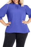 City Chic Kiss Me Quick Ruffle Neck Top In Dazzling Blue