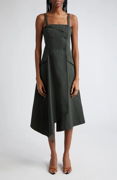 A.l.c Scarlett Asymmetric Cotton And Linen-blend Midi Dress In Dark Green