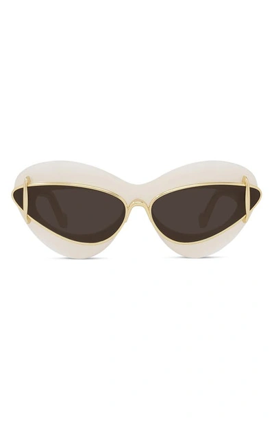 Loewe Double Frame 67mm Oversize Cat Eye Sunglasses In White/brown Solid