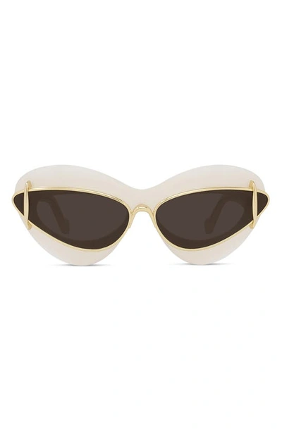 Loewe Double Frame 67mm Oversize Cat Eye Sunglasses In Ivory / Brown
